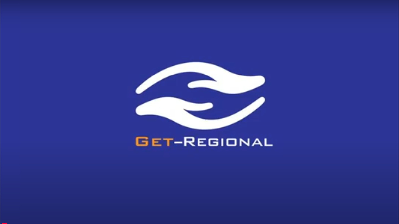 Get Regional logo. Blue background with one white hand over another white hand